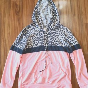 Leopard print/Salmon pink hoodie